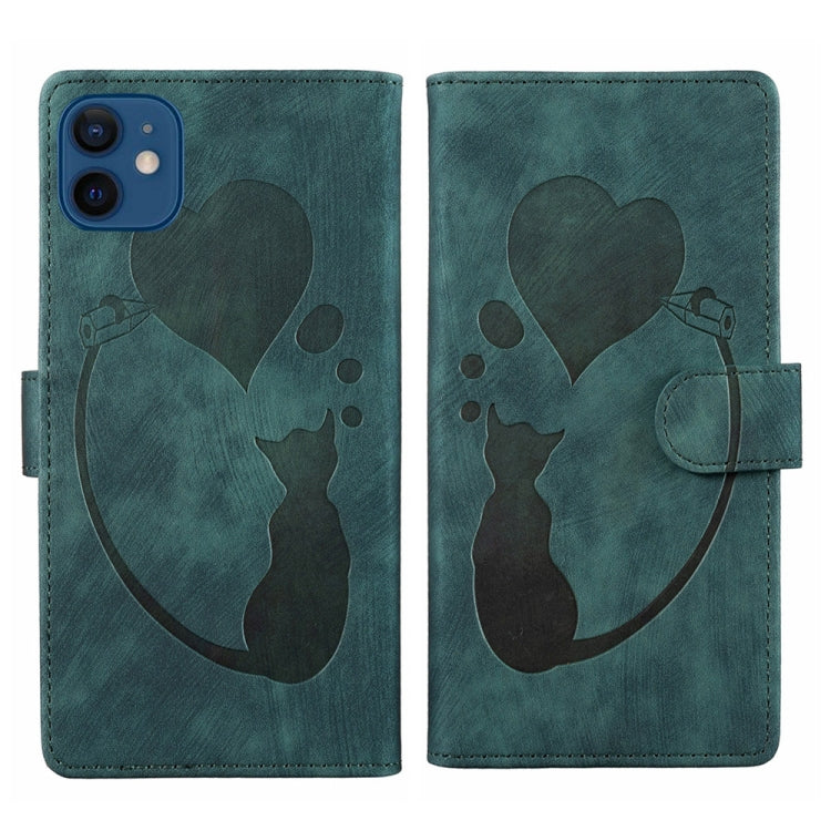 غطاء هاتف من الجلد بنقش قلب وقطة، لأجهزة iPhone 13 mini، iPhone 12، iPhone 12 Pro Max، iPhone 12 Pro، iPhone 12 mini، iPhone 11 Pro Max، iPhone 11، iPhone 11 Pro