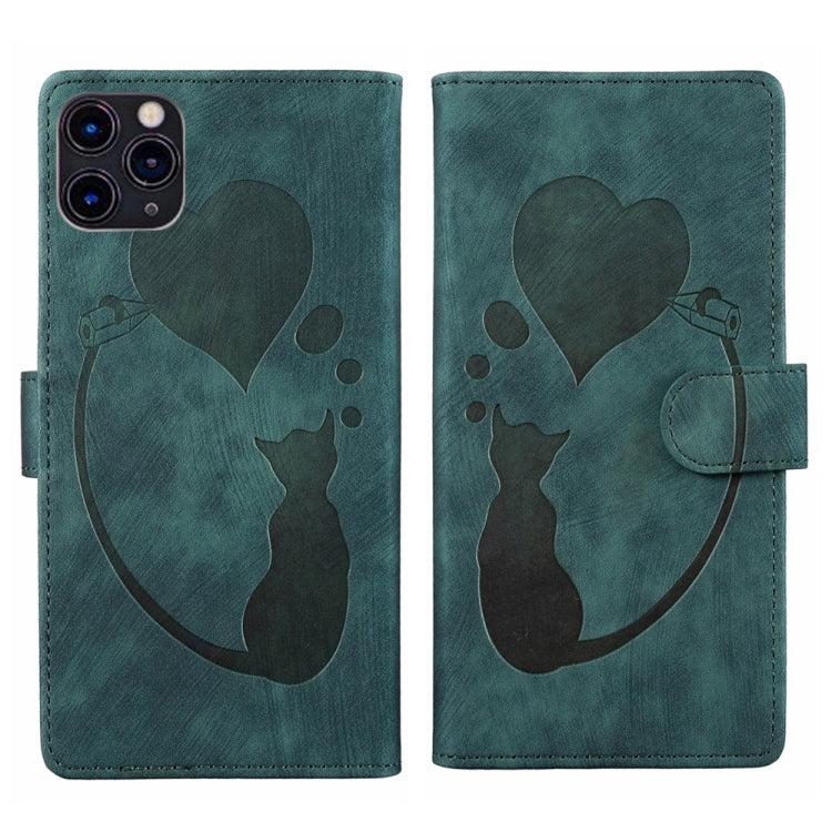 غطاء هاتف من الجلد بنقش قلب وقطة، لأجهزة iPhone 13 mini، iPhone 12، iPhone 12 Pro Max، iPhone 12 Pro، iPhone 12 mini، iPhone 11 Pro Max، iPhone 11، iPhone 11 Pro