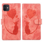 غطاء هاتف من الجلد بنقش قلب وقطة، لأجهزة iPhone 13 mini، iPhone 12، iPhone 12 Pro Max، iPhone 12 Pro، iPhone 12 mini، iPhone 11 Pro Max، iPhone 11، iPhone 11 Pro