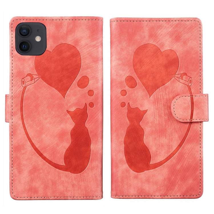 غطاء هاتف من الجلد بنقش قلب وقطة، لأجهزة iPhone 13 mini، iPhone 12، iPhone 12 Pro Max، iPhone 12 Pro، iPhone 12 mini، iPhone 11 Pro Max، iPhone 11، iPhone 11 Pro