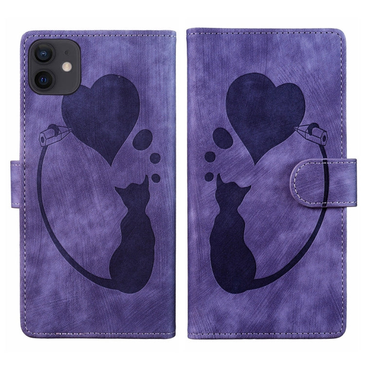 غطاء هاتف من الجلد بنقش قلب وقطة، لأجهزة iPhone 13 mini، iPhone 12، iPhone 12 Pro Max، iPhone 12 Pro، iPhone 12 mini، iPhone 11 Pro Max، iPhone 11، iPhone 11 Pro