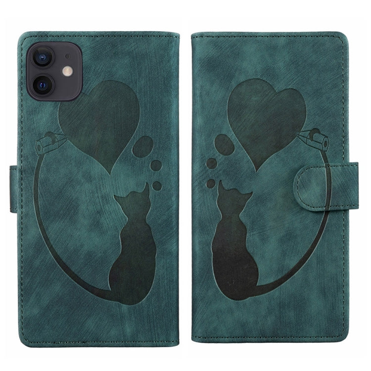 غطاء هاتف من الجلد بنقش قلب وقطة، لأجهزة iPhone 13 mini، iPhone 12، iPhone 12 Pro Max، iPhone 12 Pro، iPhone 12 mini، iPhone 11 Pro Max، iPhone 11، iPhone 11 Pro
