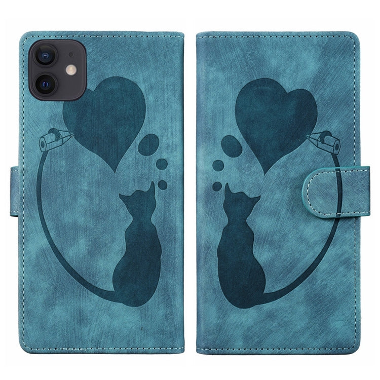 غطاء هاتف من الجلد بنقش قلب وقطة، لأجهزة iPhone 13 mini، iPhone 12، iPhone 12 Pro Max، iPhone 12 Pro، iPhone 12 mini، iPhone 11 Pro Max، iPhone 11، iPhone 11 Pro