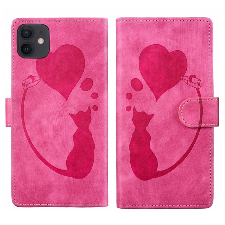 غطاء هاتف من الجلد بنقش قلب وقطة، لأجهزة iPhone 13 mini، iPhone 12، iPhone 12 Pro Max، iPhone 12 Pro، iPhone 12 mini، iPhone 11 Pro Max، iPhone 11، iPhone 11 Pro