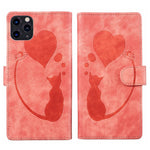 غطاء هاتف من الجلد بنقش قلب وقطة، لأجهزة iPhone 13 mini، iPhone 12، iPhone 12 Pro Max، iPhone 12 Pro، iPhone 12 mini، iPhone 11 Pro Max، iPhone 11، iPhone 11 Pro