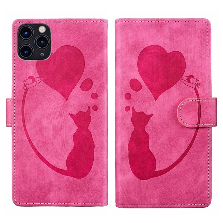 غطاء هاتف من الجلد بنقش قلب وقطة، لأجهزة iPhone 13 mini، iPhone 12، iPhone 12 Pro Max، iPhone 12 Pro، iPhone 12 mini، iPhone 11 Pro Max، iPhone 11، iPhone 11 Pro