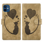 غطاء هاتف من الجلد بنقش قلب وقطة، لأجهزة iPhone 13 mini، iPhone 12، iPhone 12 Pro Max، iPhone 12 Pro، iPhone 12 mini، iPhone 11 Pro Max، iPhone 11، iPhone 11 Pro