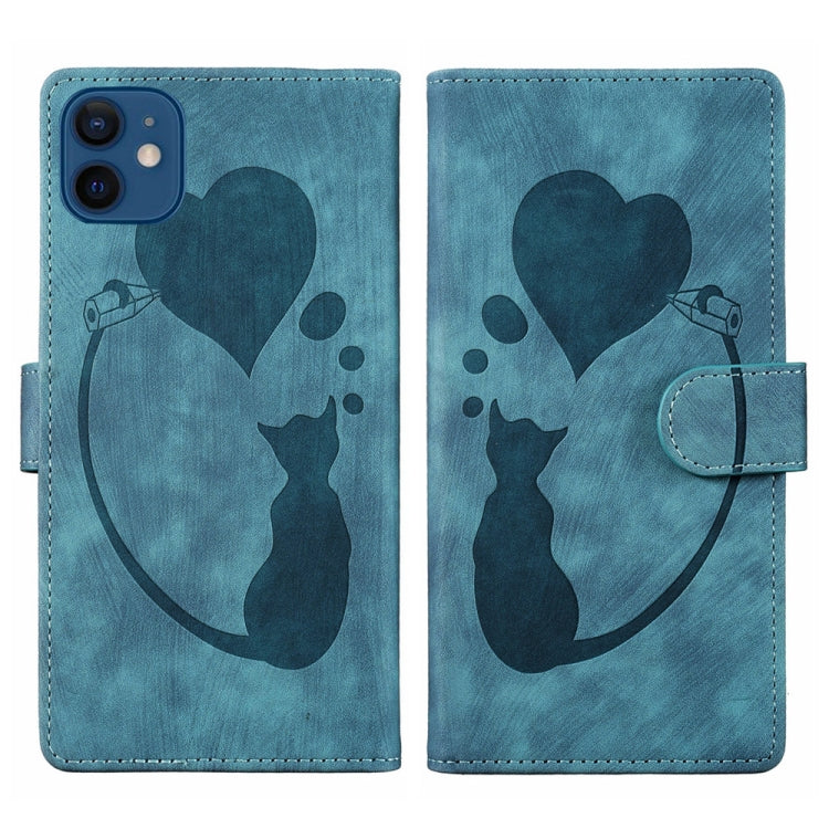 غطاء هاتف من الجلد بنقش قلب وقطة، لأجهزة iPhone 13 mini، iPhone 12، iPhone 12 Pro Max، iPhone 12 Pro، iPhone 12 mini، iPhone 11 Pro Max، iPhone 11، iPhone 11 Pro