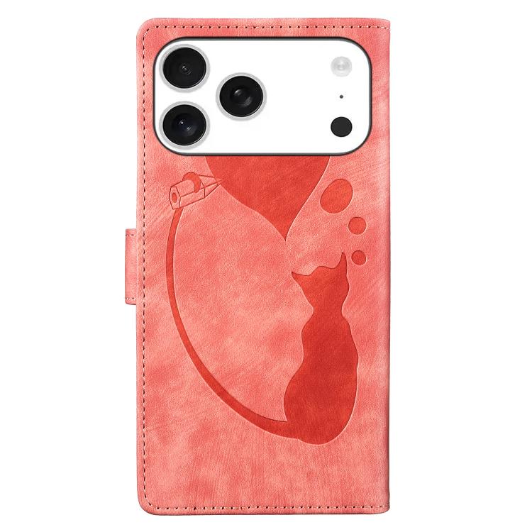 غطاء هاتف من الجلد بنقشة قلم وقلب وقطة بارزة، لهواتف iPhone 17 Pro Max، iPhone 17 Pro، iPhone 17، iPhone Air، iPhone 15 Pro Max، iPhone 15 Pro، iPhone 15 Plus، iPhone 15