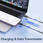 USAMS US-SJ697 كابل شحن سريع ونقل بيانات USB-C / Type-C إلى 8 دبابيس بقوة 30 واط مخطط، 1 متر، 2 متر، 3 متر