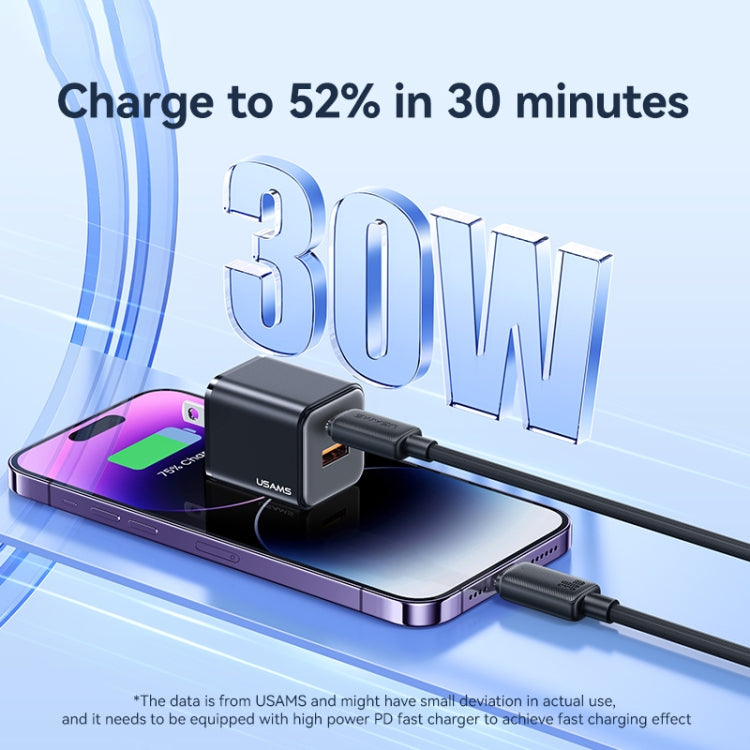 USAMS US-SJ697 كابل شحن سريع ونقل بيانات USB-C / Type-C إلى 8 دبابيس بقوة 30 واط مخطط، 1 متر، 2 متر، 3 متر