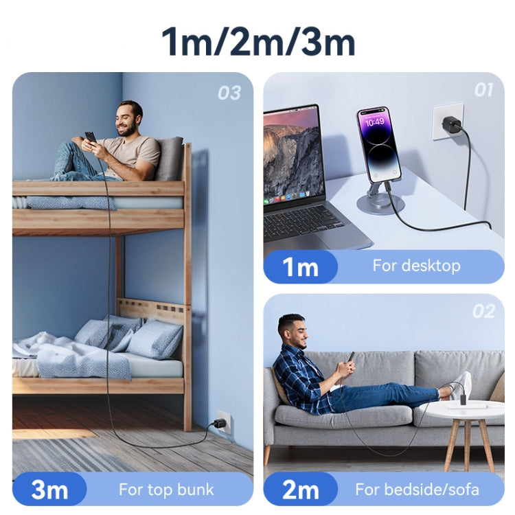 USAMS US-SJ697 كابل شحن سريع ونقل بيانات USB-C / Type-C إلى 8 دبابيس بقوة 30 واط مخطط، 1 متر، 2 متر، 3 متر
