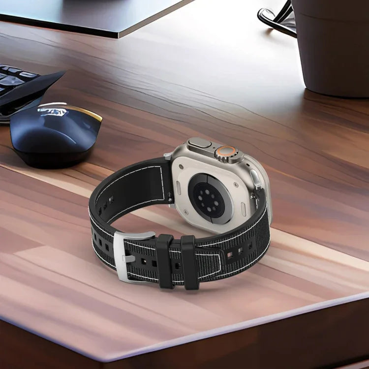 سوار ساعة سيليكون مضفر من النايلون الهجين مع مشبك رسمي، لـ Apple Watch مقاس 42مم، لـ Apple Watch مقاس 38مم