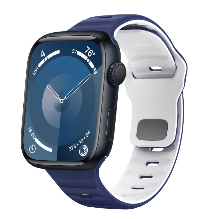 سوار ساعة سيليكون بقفل عكسي بنمط الموجة، لسلسلة Apple Watch Ultra 2 مقاس 49 مم، لسلسلة Apple Watch 9 مقاس 45 مم، لسلسلة Apple Watch 9 مقاس 41 مم، لسلسلة Apple Watch Ultra مقاس 49 مم