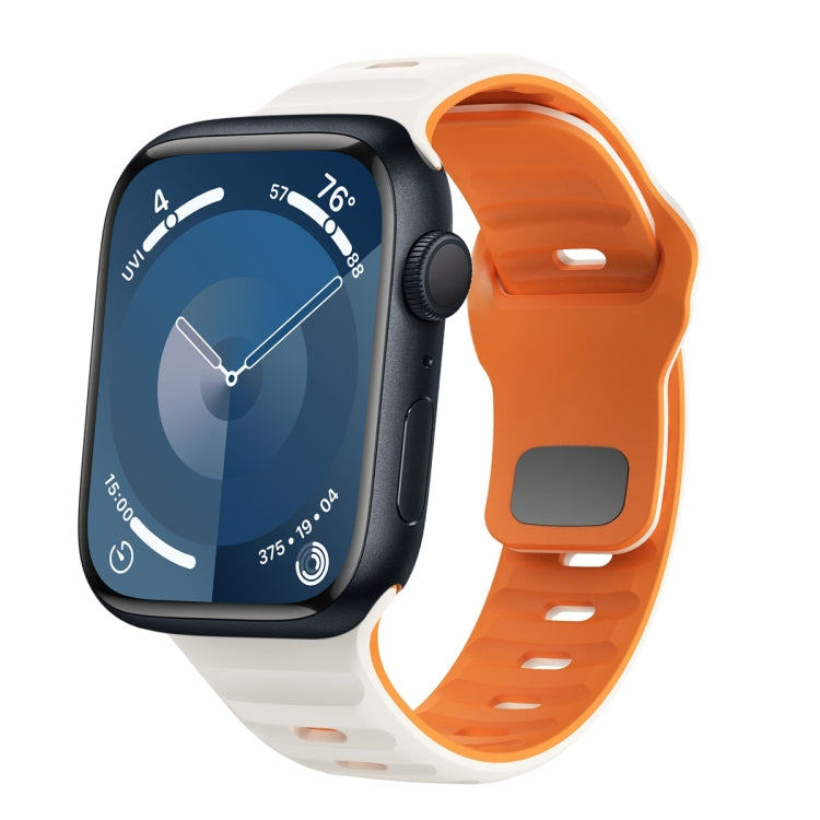 سوار ساعة سيليكون بقفل عكسي بنمط الموجة، لسلسلة Apple Watch Ultra 2 مقاس 49 مم، لسلسلة Apple Watch 9 مقاس 45 مم، لسلسلة Apple Watch 9 مقاس 41 مم، لسلسلة Apple Watch Ultra مقاس 49 مم