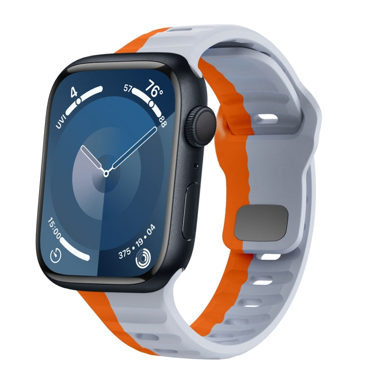 سوار ساعة سيليكون بقفل عكسي بنمط الموجة، لسلسلة Apple Watch Ultra 2 مقاس 49 مم، لسلسلة Apple Watch 9 مقاس 45 مم، لسلسلة Apple Watch 9 مقاس 41 مم، لسلسلة Apple Watch Ultra مقاس 49 مم