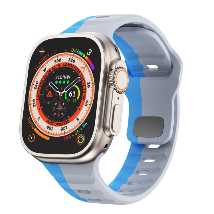 سوار ساعة سيليكون بقفل عكسي بنمط الموجة، لسلسلة Apple Watch Ultra 2 مقاس 49 مم، لسلسلة Apple Watch 9 مقاس 45 مم، لسلسلة Apple Watch 9 مقاس 41 مم، لسلسلة Apple Watch Ultra مقاس 49 مم