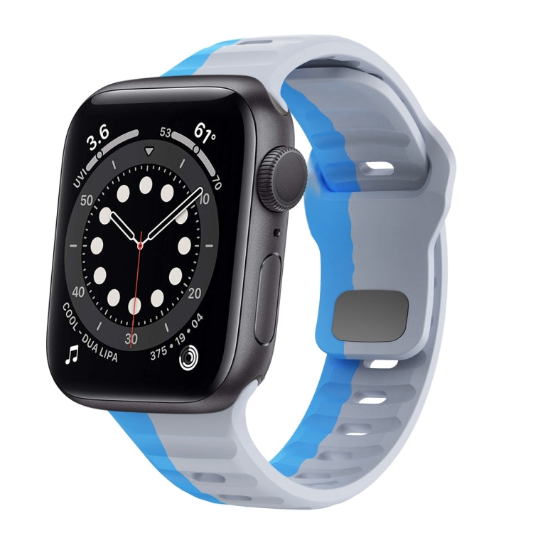 سوار ساعة سيليكون بقفل عكسي بنمط الموجة، لسلسلة Apple Watch 6 مقاس 40 مم، لسلسلة Apple Watch 6 مقاس 44 مم، لسلسلة Apple Watch 5 مقاس 44 مم، لسلسلة Apple Watch 5 مقاس 40 مم
