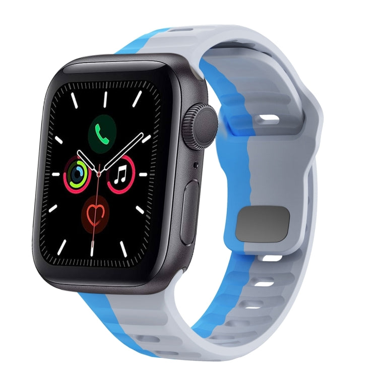 سوار ساعة سيليكون بقفل عكسي بنمط الموجة، لسلسلة Apple Watch 6 مقاس 40 مم، لسلسلة Apple Watch 6 مقاس 44 مم، لسلسلة Apple Watch 5 مقاس 44 مم، لسلسلة Apple Watch 5 مقاس 40 مم