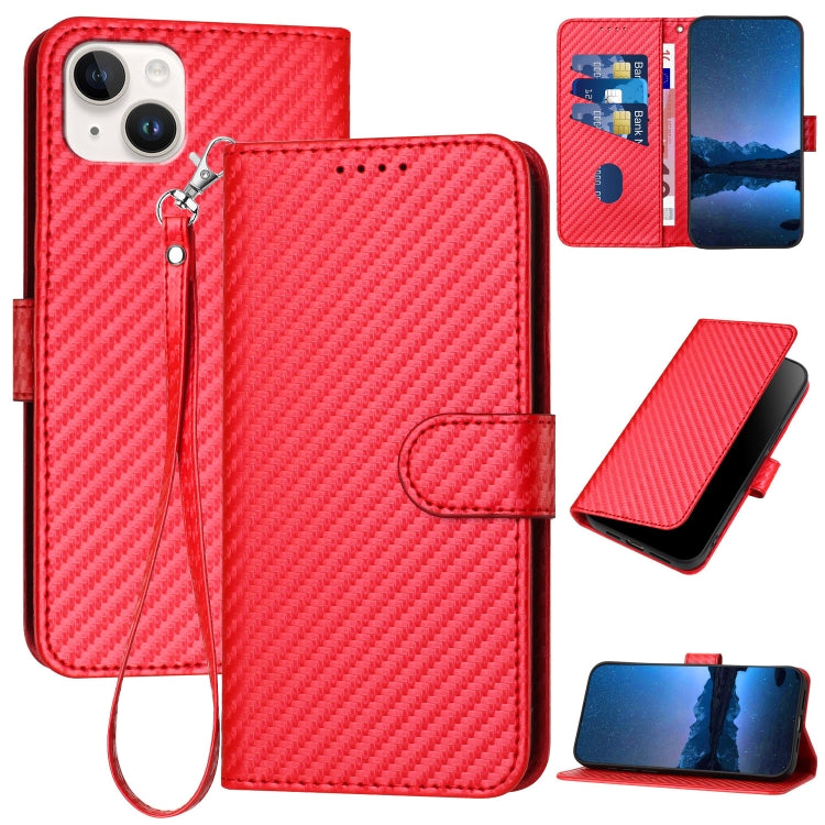 غطاء هاتف من جلد ألياف الكربون مع إبزيم وحبل معصم YX0070، لهواتف iPhone 16 Pro، iPhone 16 Plus، iPhone 16، iPhone 15 Pro Max، iPhone 15 Pro، iPhone 15 Plus