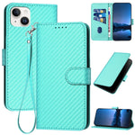 غطاء هاتف من جلد ألياف الكربون مع إبزيم وحبل معصم YX0070، لهواتف iPhone 16 Pro، iPhone 16 Plus، iPhone 16، iPhone 15 Pro Max، iPhone 15 Pro، iPhone 15 Plus