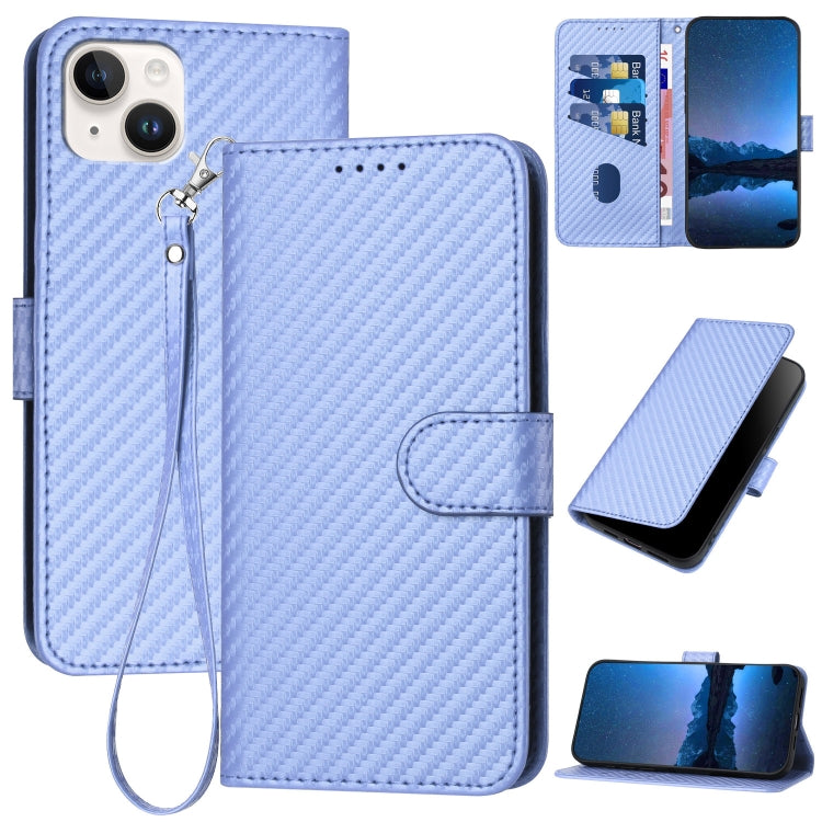 غطاء هاتف من جلد ألياف الكربون مع إبزيم وحبل معصم YX0070، لهواتف iPhone 16 Pro، iPhone 16 Plus، iPhone 16، iPhone 15 Pro Max، iPhone 15 Pro، iPhone 15 Plus