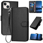 غطاء هاتف من جلد ألياف الكربون مع إبزيم وحبل معصم YX0070، لهواتف iPhone 16 Pro، iPhone 16 Plus، iPhone 16، iPhone 15 Pro Max، iPhone 15 Pro، iPhone 15 Plus