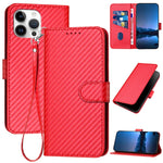 غطاء هاتف من الجلد مع إبزيم من ألياف الكربون وحبل معلق، لهواتف iPhone 13 Pro Max، iPhone 13 Pro، iPhone 13، iPhone 13 mini، iPhone 12 / 12 Pro، iPhone 12 Pro Max