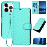 غطاء هاتف من الجلد مع إبزيم من ألياف الكربون وحبل معلق، لهواتف iPhone 13 Pro Max، iPhone 13 Pro، iPhone 13، iPhone 13 mini، iPhone 12 / 12 Pro، iPhone 12 Pro Max