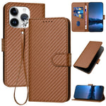 غطاء هاتف من الجلد مع إبزيم من ألياف الكربون وحبل معلق، لهواتف iPhone 13 Pro Max، iPhone 13 Pro، iPhone 13، iPhone 13 mini، iPhone 12 / 12 Pro، iPhone 12 Pro Max