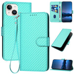 غطاء هاتف من الجلد مع إبزيم من ألياف الكربون وحبل معلق، لهواتف iPhone 13 Pro Max، iPhone 13 Pro، iPhone 13، iPhone 13 mini، iPhone 12 / 12 Pro، iPhone 12 Pro Max