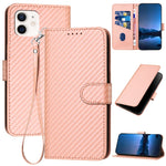 غطاء هاتف من الجلد مع إبزيم من ألياف الكربون وحبل معلق، لهواتف iPhone 13 Pro Max، iPhone 13 Pro، iPhone 13، iPhone 13 mini، iPhone 12 / 12 Pro، iPhone 12 Pro Max
