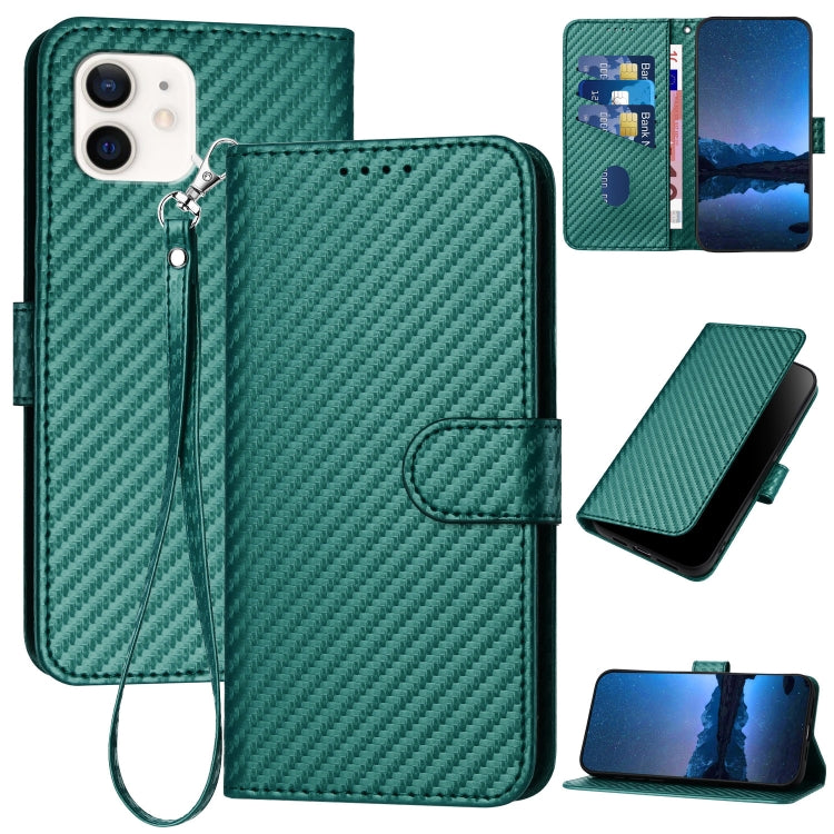 غطاء هاتف من جلد ألياف الكربون مع مشبك وحبل معصم YX0070، لهواتف iPhone 12 mini، iPhone 11 Pro Max، iPhone 11، iPhone 11 Pro، iPhone X / XS، iPhone XR