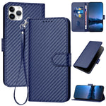 غطاء هاتف من جلد ألياف الكربون مع مشبك وحبل معصم YX0070، لهواتف iPhone 12 mini، iPhone 11 Pro Max، iPhone 11، iPhone 11 Pro، iPhone X / XS، iPhone XR