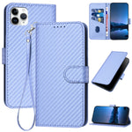 غطاء هاتف من جلد ألياف الكربون مع مشبك وحبل معصم YX0070، لهواتف iPhone 12 mini، iPhone 11 Pro Max، iPhone 11، iPhone 11 Pro، iPhone X / XS، iPhone XR