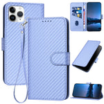 غطاء هاتف من جلد ألياف الكربون مع مشبك وحبل معصم YX0070، لهواتف iPhone 12 mini، iPhone 11 Pro Max، iPhone 11، iPhone 11 Pro، iPhone X / XS، iPhone XR