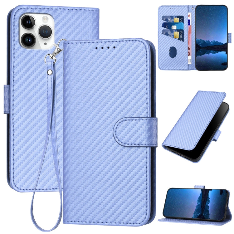غطاء هاتف من جلد ألياف الكربون مع مشبك وحبل معصم YX0070، لهواتف iPhone 12 mini، iPhone 11 Pro Max، iPhone 11، iPhone 11 Pro، iPhone X / XS، iPhone XR