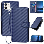 غطاء هاتف من جلد ألياف الكربون مع مشبك وحبل معصم YX0070، لهواتف iPhone 12 mini، iPhone 11 Pro Max، iPhone 11، iPhone 11 Pro، iPhone X / XS، iPhone XR