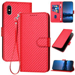 غطاء هاتف من جلد ألياف الكربون مع مشبك وحبل معصم YX0070، لهواتف iPhone 12 mini، iPhone 11 Pro Max، iPhone 11، iPhone 11 Pro، iPhone X / XS، iPhone XR
