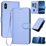 غطاء هاتف من جلد ألياف الكربون مع مشبك وحبل معصم YX0070، لهواتف iPhone 12 mini، iPhone 11 Pro Max، iPhone 11، iPhone 11 Pro، iPhone X / XS، iPhone XR