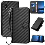 غطاء هاتف من جلد ألياف الكربون مع مشبك وحبل معصم YX0070، لهواتف iPhone 12 mini، iPhone 11 Pro Max، iPhone 11، iPhone 11 Pro، iPhone X / XS، iPhone XR