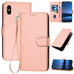 غطاء هاتف من جلد ألياف الكربون مع مشبك وحبل معصم YX0070، لهواتف iPhone 12 mini، iPhone 11 Pro Max، iPhone 11، iPhone 11 Pro، iPhone X / XS، iPhone XR