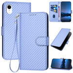غطاء هاتف من جلد ألياف الكربون مع مشبك وحبل معصم YX0070، لهواتف iPhone 12 mini، iPhone 11 Pro Max، iPhone 11، iPhone 11 Pro، iPhone X / XS، iPhone XR