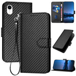 غطاء هاتف من جلد ألياف الكربون مع مشبك وحبل معصم YX0070، لهواتف iPhone 12 mini، iPhone 11 Pro Max، iPhone 11، iPhone 11 Pro، iPhone X / XS، iPhone XR