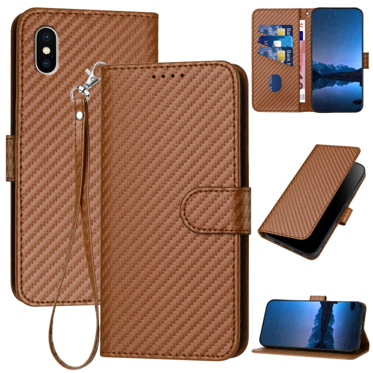 غطاء هاتف من الجلد مع إبزيم من ألياف الكربون وحبل معلق، لهواتف iPhone XS Max، iPhone 8 Plus / 7 Plus