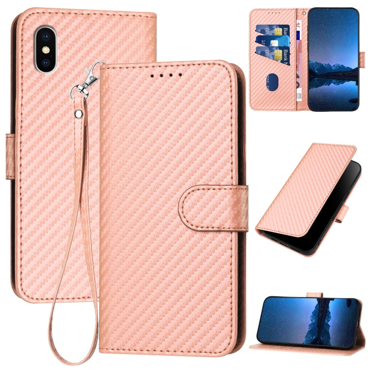 غطاء هاتف من الجلد مع إبزيم من ألياف الكربون وحبل معلق، لهواتف iPhone XS Max، iPhone 8 Plus / 7 Plus