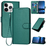 غطاء هاتف من جلد ألياف الكربون مع إبزيم وحبل معصم YX0070، لهواتف iPhone 16 Pro، iPhone 16 Plus، iPhone 16، iPhone 15 Pro Max، iPhone 15 Pro، iPhone 15 Plus