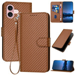 غطاء هاتف من جلد ألياف الكربون مع إبزيم وحبل معصم YX0070، لهواتف iPhone 16 Pro، iPhone 16 Plus، iPhone 16، iPhone 15 Pro Max، iPhone 15 Pro، iPhone 15 Plus