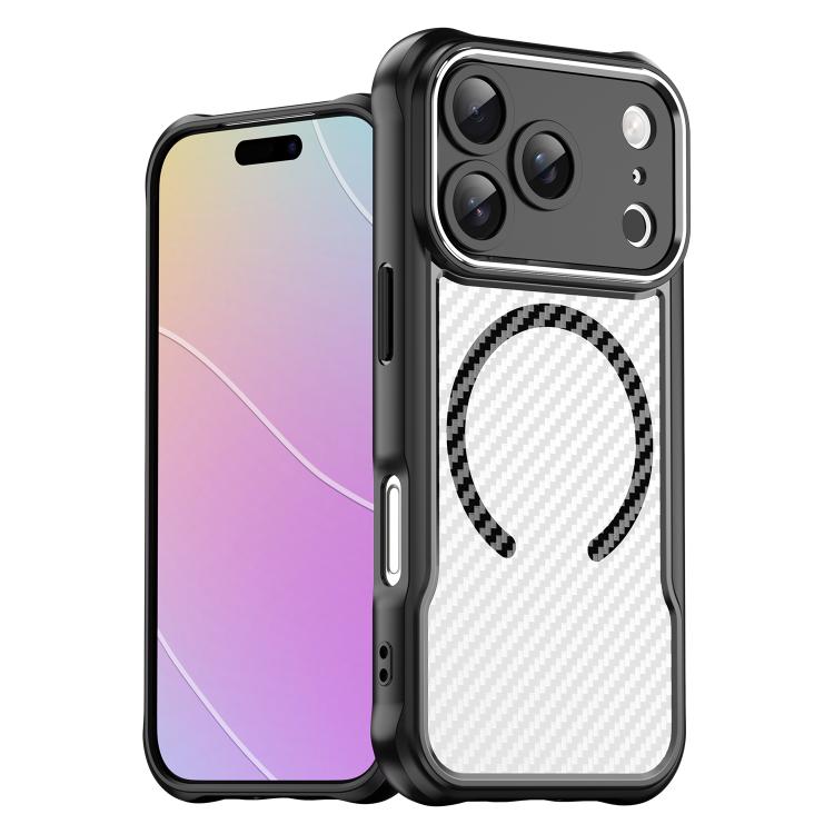 غطاء هاتف شفاف بنقشة ألياف الكربون مغناطيسي MagSafe، لهواتف iPhone 17e / 16e، iPhone 17 Pro Max، iPhone 17 Pro، iPhone 17، iPhone Air، iPhone 16 Pro Max، iPhone 16 Pro، iPhone 16 Plus، iPhone 16، iPhone 15 Pro Max