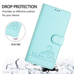حافظة هاتف جلدية بنقشة نقوش قط وفأر مع حماية RFID وحبل معصم، لهواتف iPhone 13 mini، iPhone 12/12 Pro، iPhone 12 Pro Max، iPhone 12 mini، iPhone 11 Pro Max، iPhone 11، iPhone 11 Pro، iPhone XS / X
